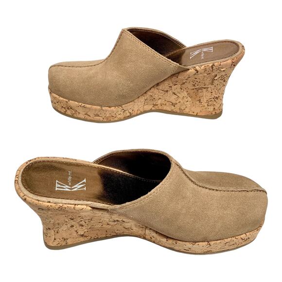 NEW White Mountain Suede Clogs Colleen Tan Cork Wedge Heels Size 7 - Picture 1 of 8